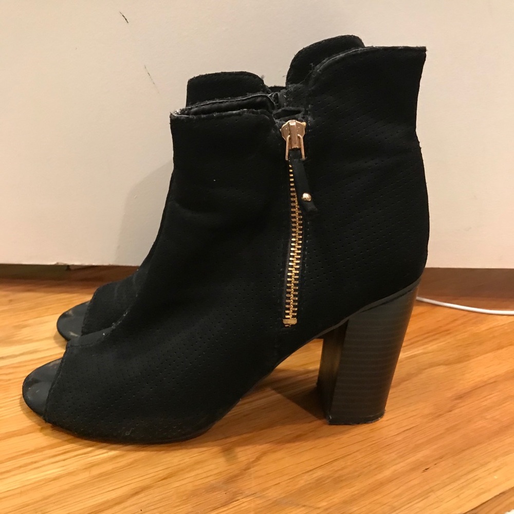 Peep toe black heel booties